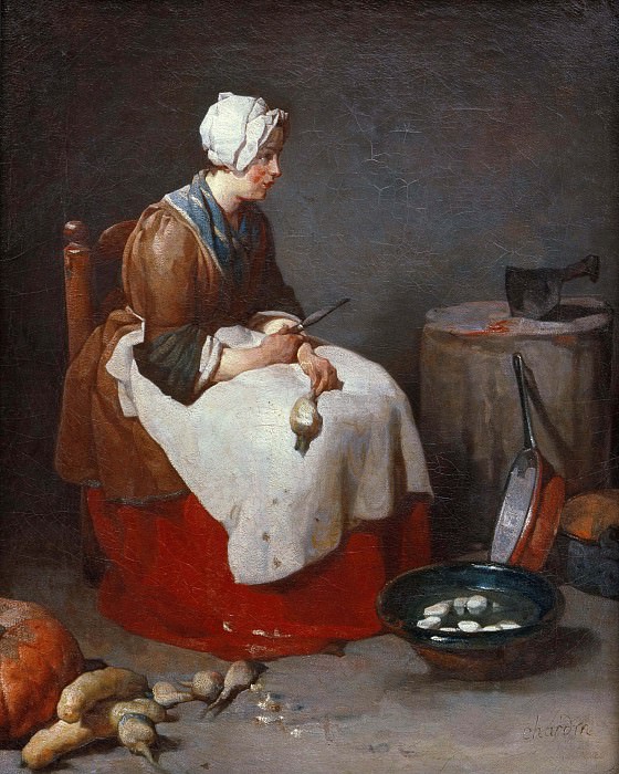 Woman paring turnips