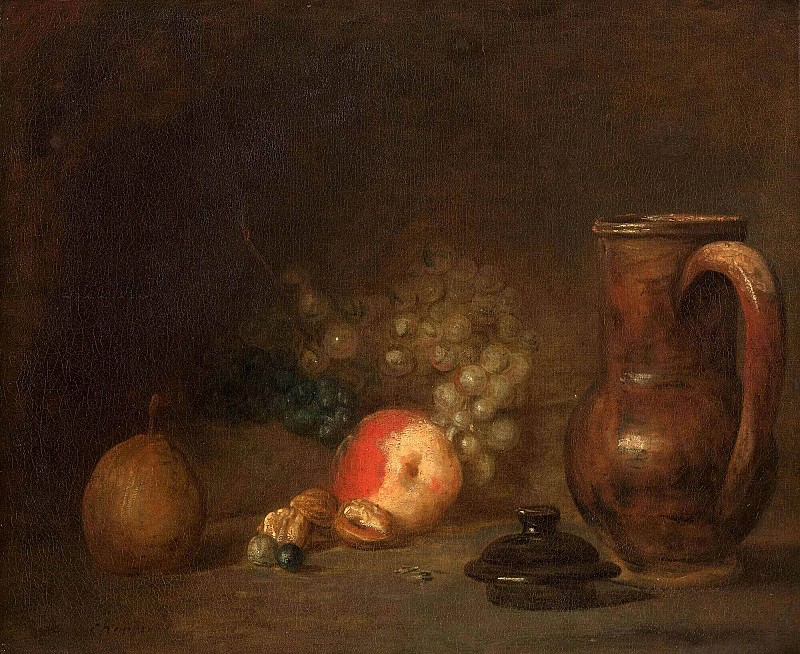 Still life with fruits and pottery jar