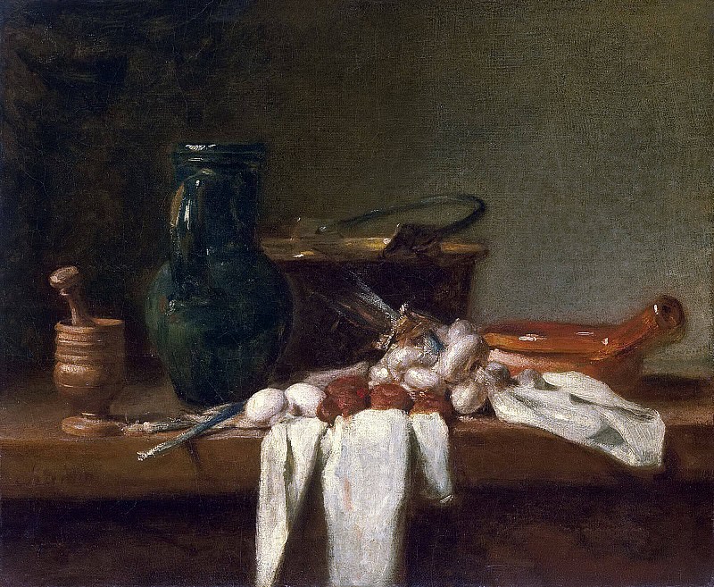 Still Life with Pestle and Mortar, Pitcher and copper Cauldron