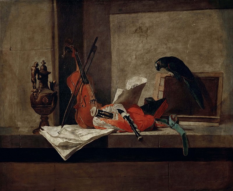 Musical Instruments and Parrot, Jean Baptiste Siméon Chardin