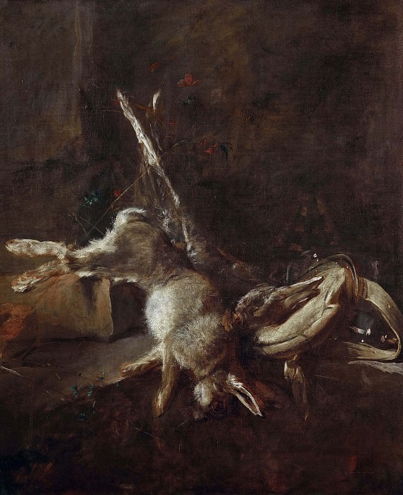 Two hares, a Game Bag and Powder-flask, Jean Baptiste Siméon Chardin
