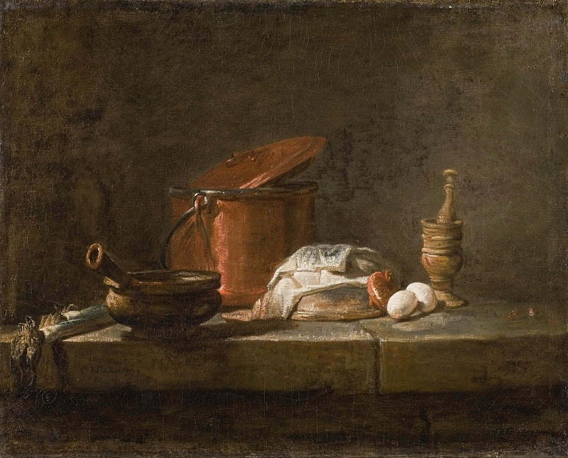 Still Life with Kitchen Utensils and Vegetables, Jean Baptiste Siméon Chardin