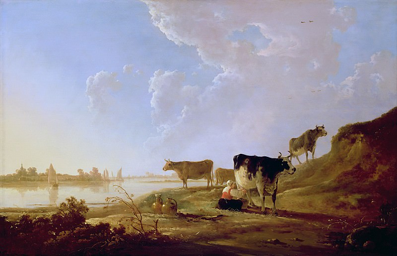 River Scene With Milking Woman, Aelbert Cuyp