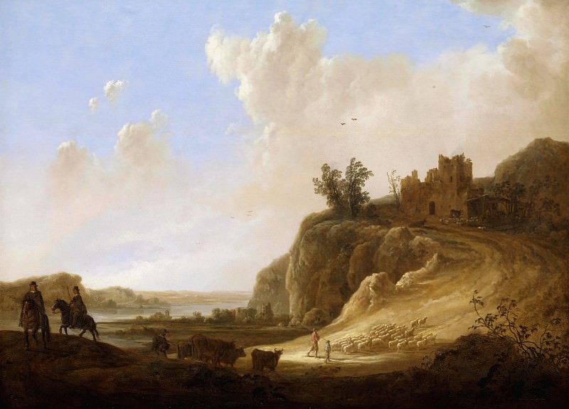 Пейзаж холмистой местности с руинами замка, Альберт Кёйп
