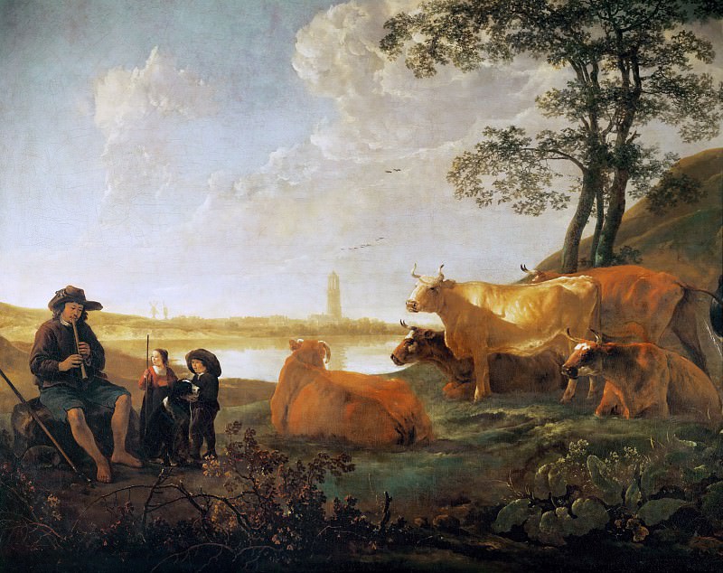 Пейзаж с пастухами и стадом на фоне Ренена, Альберт Кёйп