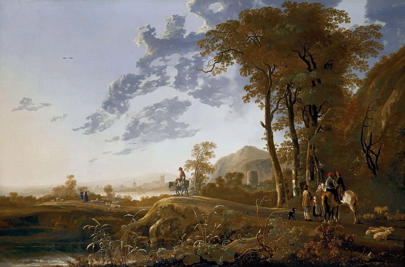 Evening landscape With Horsemen And Shepherds, Aelbert Cuyp