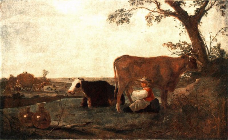 Доярка с коровами на фоне пейзажа, Альберт Кёйп