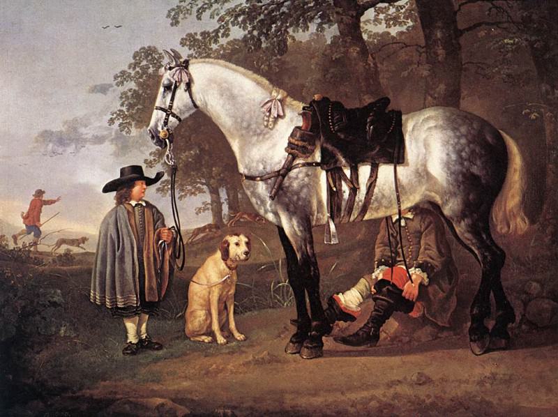 Серая лошадь на фоне пейзажа или Пейзаж с серой лошадью, Альберт Кёйп