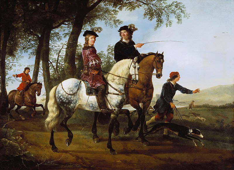Landscape with horsemen on the hunt, Aelbert Cuyp