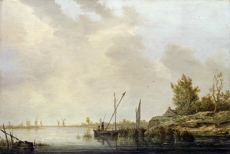 River landscape with mills on the horizon, Aelbert Cuyp