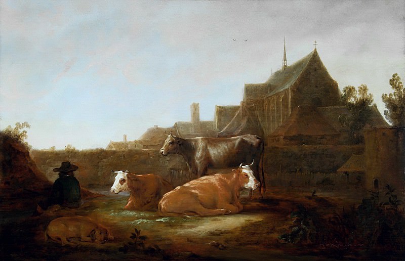 Shepherd with cows on the background of Utrecht, Aelbert Cuyp