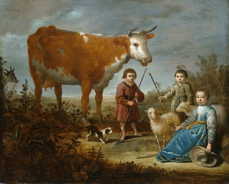Children and a cow = 1635-39, 44x54, Metropolitan New York, Aelbert Cuyp