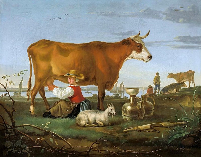 Landscape with a milkmaid near the river, Aelbert Cuyp