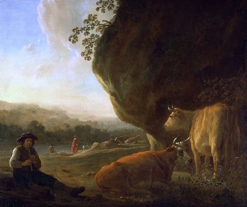 Landscape with a shepherd playing the flute, Aelbert Cuyp