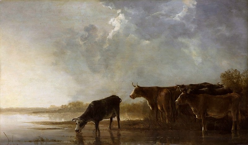 Река и коровы на фоне пейзажа, Альберт Кёйп