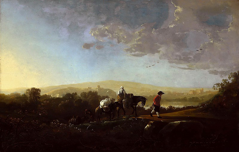 Travelers in hilly landscape, Aelbert Cuyp