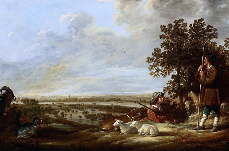 Река и пастухи на фоне пейзажа, Альберт Кёйп