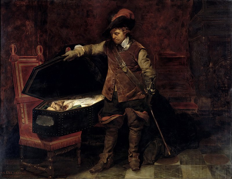 Оливер Кромвель , открывающий гроб с телом Карла I 