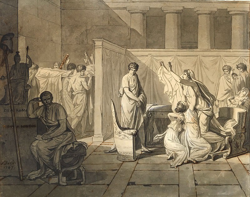 Lictors bearing to Brutus the bodies of his sons , Jacques-Louis David