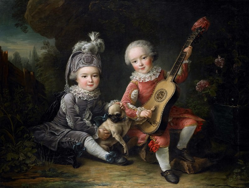 Children of the Marquis de Bethune Playing with a Dog, Francois-Hubert Drouais