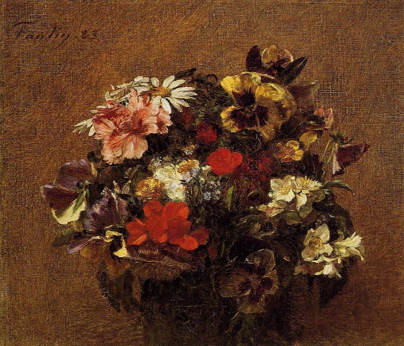 Bouquet of Flowers Pansies, Ignace-Henri-Jean-Theodore Fantin-Latour