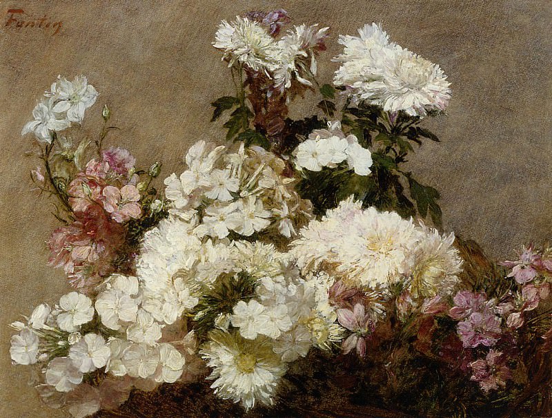 White Phlox Summer Chrysanthemum and Larkspur, Ignace-Henri-Jean-Theodore Fantin-Latour