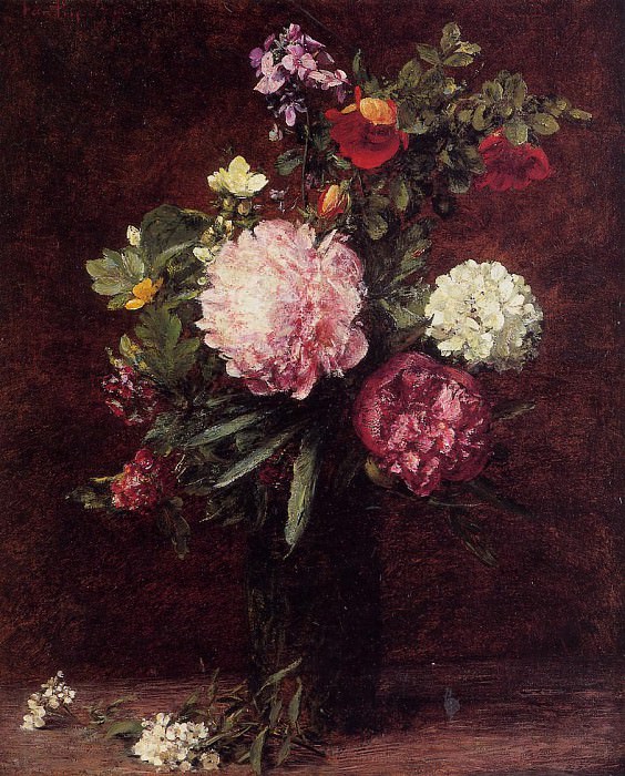 Flowers Large Bouquet with Three Peonies, Ignace-Henri-Jean-Theodore Fantin-Latour
