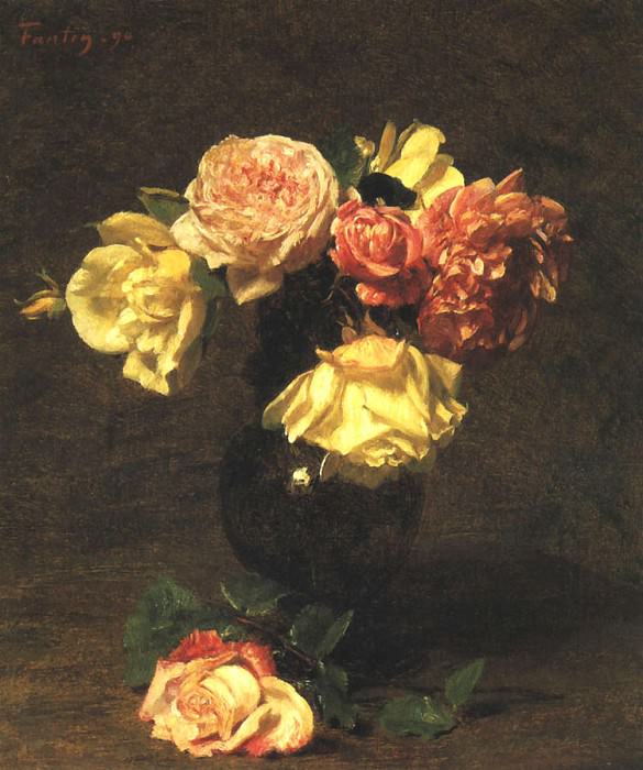 White and Pink Roses, Ignace-Henri-Jean-Theodore Fantin-Latour