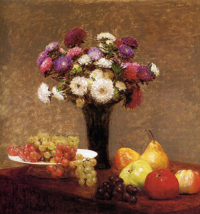 Asters and Fruit on a Table, Ignace-Henri-Jean-Theodore Fantin-Latour