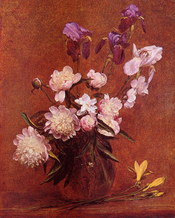 Bouquet of Peonies and Iris, Ignace-Henri-Jean-Theodore Fantin-Latour