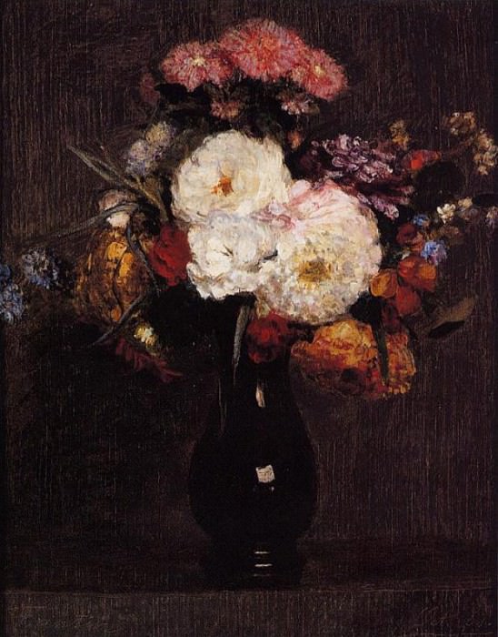 Dahlias Queens Daisies Roses and Cornflowers, Ignace-Henri-Jean-Theodore Fantin-Latour