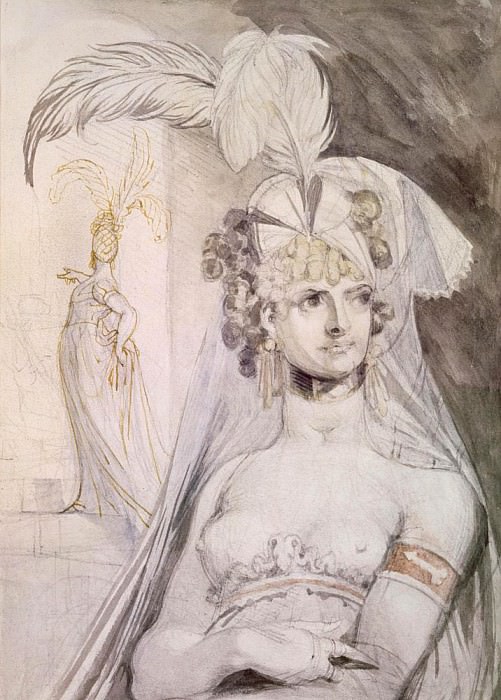 Half Figure of a Courtesan with Feathers, a Bow and a Veil in her Hair