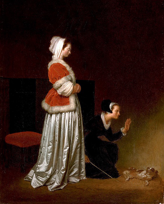 A lady and her maid chastising a spaniel, Jean Honore Fragonard