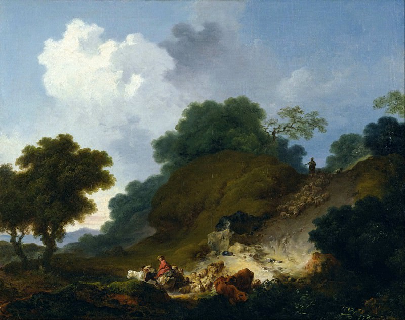 Landscape with Shepherds and Flock of Sheep, Jean Honore Fragonard