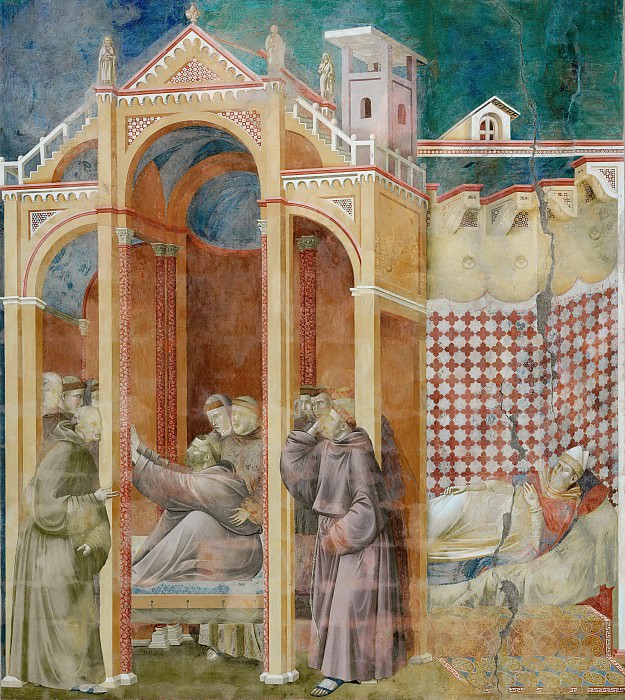 Legend of St Francis 21. Apparition to Fra Agostino and to Bishop Guido of Arezzo, Giotto di Bondone
