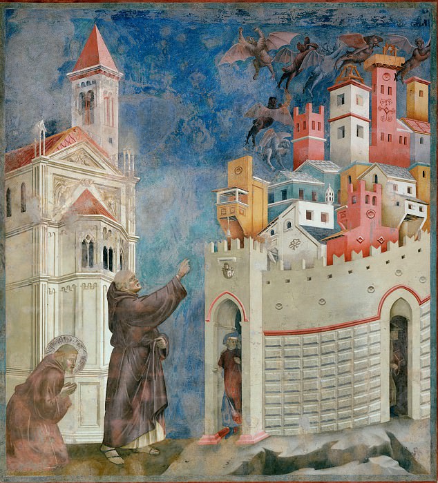 Сцены из жизни святого Франциска: 10 Изгнание демонов из Ареццо , Джотто ди Бондоне