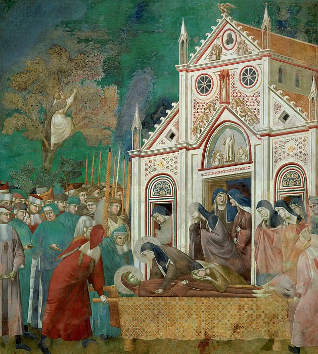 Сцены из жизни святого Франциска: 23 Оплакивание Святого Франциска Саятой Кларой , Джотто ди Бондоне