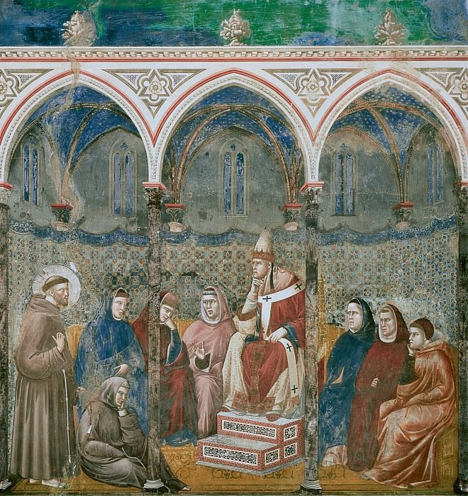 Сцены из жизни святого Франциска: 17 Проповедь перед папой Гонорием III , Джотто ди Бондоне