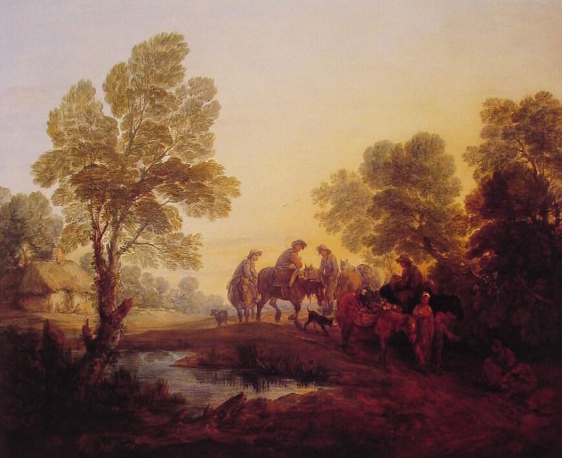 Вечерний пейзаж – Крестьяне и люди на лошадях, Томас Гейнсборо