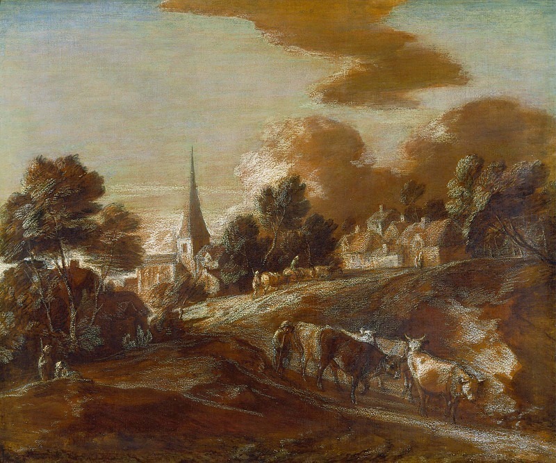 An Imaginary Wooded Village with Drovers and Cattle, Thomas Gainsborough