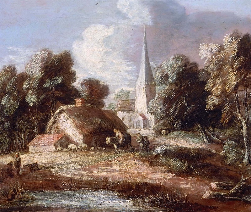Пейзаж с коттеджем и церковью, Томас Гейнсборо