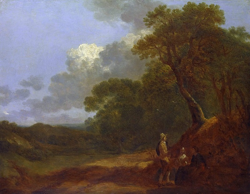 Лесной пейзаж с мужчиной, разговаривающим с двумя сидящими женщинами, Томас Гейнсборо