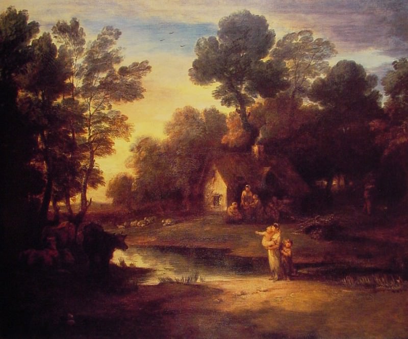Скот и хижина у пруда на лесной опушке, Томас Гейнсборо