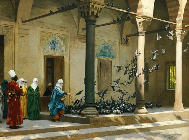 Женщины гарема, кормящие голубей, Жан-Леон Жером