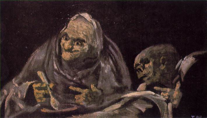 Две старухи, питающиеся из миски, Франсиско Хосе де Гойя-и-Лусьентес
