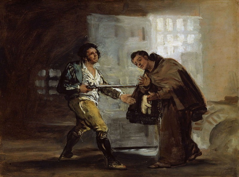 Friar Pedro Offers Shoes to El Maragato and Prepares to Push Aside His Gun, Francisco Jose De Goya y Lucientes