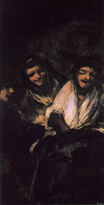 Two Young People Laughing at a Man, 1820-23, 125x66 cm, Francisco Jose De Goya y Lucientes