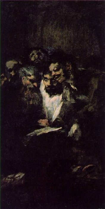 Men reading, ca 1819-23, 126x66 cm, Oil on plaster remo, Francisco Jose De Goya y Lucientes