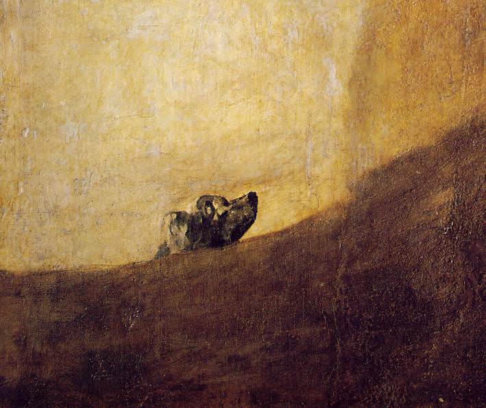 The dog, 1820-23, 134x80 cm, Detalj, Oil on plaster rem, Francisco Jose De Goya y Lucientes