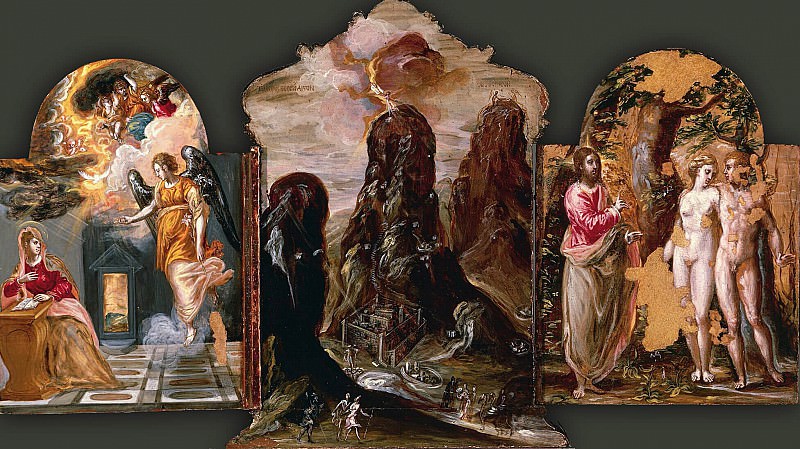 Modena Triptych – Annunciation, Vision of Mount Sinai, Adam and Eve, El Greco